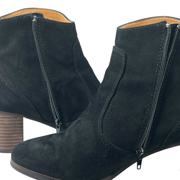 J. Crew Women’s Quinn Black Suede Ankle Boots Size 7 Block Heel Side Zip Booties - Picture 8 of 13